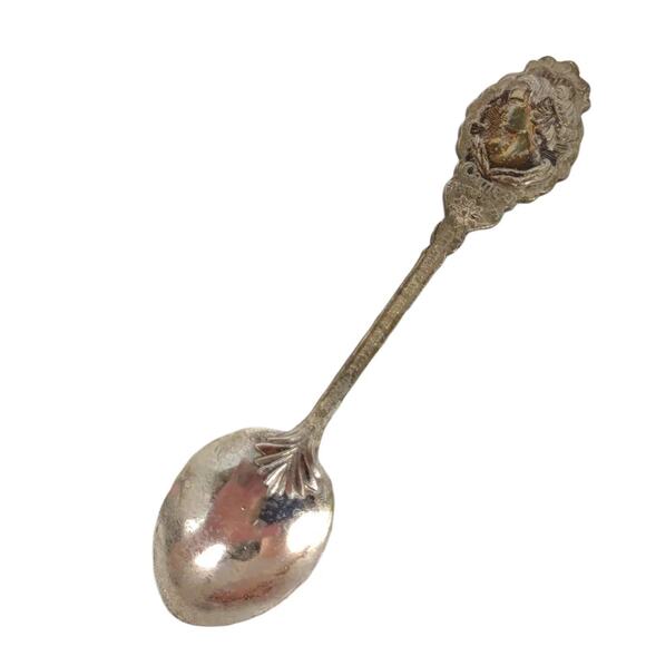 Vtg Mid-Century Niagara Falls Souvenir Cameo Silverplate Spoon & Ceramic Thimble - Picture 5 of 10